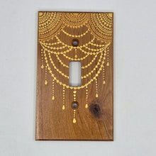 Load image into Gallery viewer, Hand Painted Cherry wood Switch / Cover / Wall plate for Toggle switch - Midsized. Gold henna inspired designs on solid wood