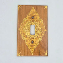 Load image into Gallery viewer, Hand Painted Cherry wood Switch / Cover / Wall plate for Toggle switch - Midsized. Gold henna inspired designs on solid wood
