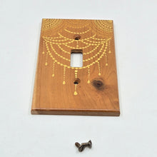 Load image into Gallery viewer, Hand Painted Cherry wood Switch / Cover / Wall plate for Toggle switch - Midsized. Gold henna inspired designs on solid wood