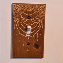 Load image into Gallery viewer, Hand Painted Cherry wood Switch / Cover / Wall plate for Toggle switch - Midsized. Gold henna inspired designs on solid wood