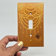 Load image into Gallery viewer, Hand Painted Cherry wood Switch / Cover / Wall plate for Toggle switch - Midsized. Gold henna inspired designs on solid wood
