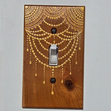 Load image into Gallery viewer, Hand Painted Cherry wood Switch / Cover / Wall plate for Toggle switch - Midsized. Gold henna inspired designs on solid wood
