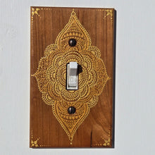 Load image into Gallery viewer, Hand Painted Cherry wood Switch / Cover / Wall plate for Toggle switch - Midsized. Gold henna inspired designs on solid wood