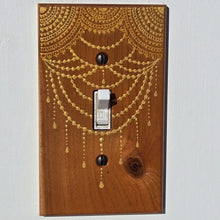 Load image into Gallery viewer, Hand Painted Cherry wood Switch / Cover / Wall plate for Toggle switch - Midsized. Gold henna inspired designs on solid wood