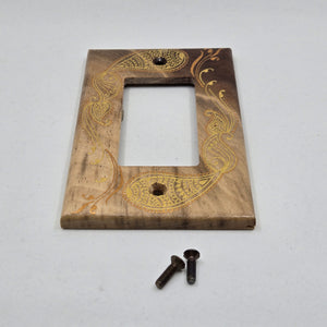 Hand Painted Walnut wood Switch / Cover / Wall plate for Paddle switch or decora outlet -Midsized. Gold henna inspired designs on solid wood