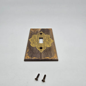 Hand Painted Walnut wood Switch / Cover / Wall plate for Toggle switch - Midsized. Gold henna inspired designs on solid wood