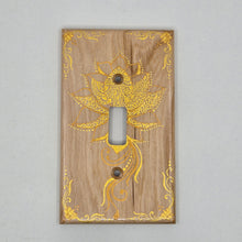 Load image into Gallery viewer, Hand Painted Cherry wood Switch / Cover / Wall plate for Toggle switch - Midsized. Gold lotus with henna inspired designs on solid wood

