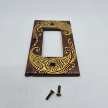 Load image into Gallery viewer, Hand Painted Walnut wood Switch / Cover / Wall plate for Paddle switch or decora outlet -Midsized. Gold henna inspired designs on solid wood
