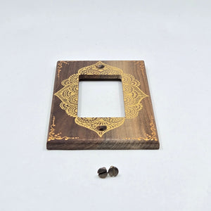 Hand Painted Walnut wood Switch / Cover / Wall plate for Paddle switch or decora outlet -Midsized. Gold henna inspired designs on solid wood