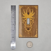 Load image into Gallery viewer, Hand Painted Cherry wood Switch / Cover / Wall plate for Toggle switch - Midsized. Gold lotus with henna inspired designs on solid wood
