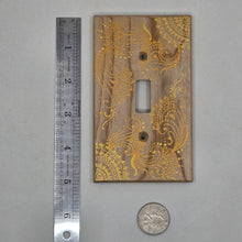 Load image into Gallery viewer, Hand Painted Cherry wood Switch / Cover / Wall plate for Toggle switch - Midsized. Gold  henna inspired designs on solid wood
