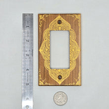 Load image into Gallery viewer, Hand Painted Cherry wood Switch / Cover / Wall plate for Paddle switch or decora outlet -Midsized. Gold henna inspired designs on solid wood.
