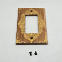 Load image into Gallery viewer, Hand Painted Cherry wood Switch / Cover / Wall plate for Paddle switch or decora outlet -Midsized. Gold henna inspired designs on solid wood.
