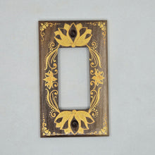 Load image into Gallery viewer, Hand Painted Walnut wood Switch / Cover / Wall plate for Paddle switch or decora outlet -Midsized. Gold henna inspired designs with lotus on solid wood
