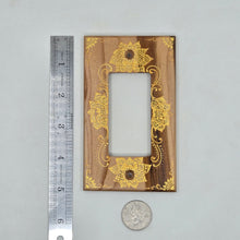 Load image into Gallery viewer, Hand Painted Cherry wood Switch / Cover / Wall plate for Paddle switch or decora outlet -Midsized. Gold henna inspired designs on solid wood
