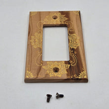 Load image into Gallery viewer, Hand Painted Cherry wood Switch / Cover / Wall plate for Paddle switch or decora outlet -Midsized. Gold henna inspired designs on solid wood
