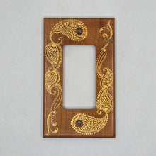 Load image into Gallery viewer, Hand Painted Cherry wood Switch / Cover / Wall plate for Paddle switch or decora outlet -Midsized. Gold henna inspired designs on solid wood.
