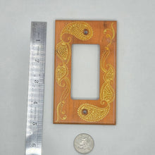 Load image into Gallery viewer, Hand Painted Cherry wood Switch / Cover / Wall plate for Paddle switch or decora outlet -Midsized. Gold henna inspired designs on solid wood.
