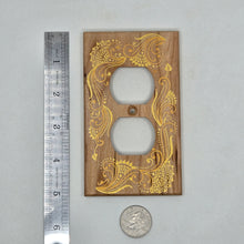 Load image into Gallery viewer, Hand Painted Cherry wood Wall Plate for Duplex outlet -Midsized. Gold henna inspired designs on solid wood
