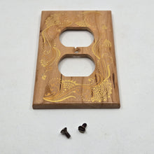 Load image into Gallery viewer, Hand Painted Cherry wood Wall Plate for Duplex outlet -Midsized. Gold henna inspired designs on solid wood
