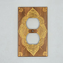 Load image into Gallery viewer, Hand Painted Cherry wood Wall plate for Duplex outlet- Midsized. With henna inspired designs on solid wood
