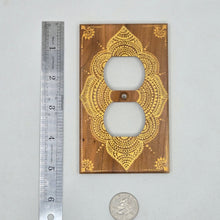 Load image into Gallery viewer, Hand Painted Cherry wood Wall plate for Duplex outlet- Midsized. With henna inspired designs on solid wood
