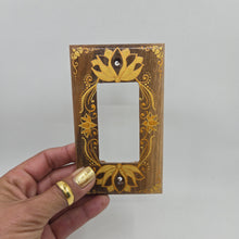 Load image into Gallery viewer, Hand Painted Walnut wood Switch / Cover / Wall plate for Paddle switch or decora outlet -Midsized. Gold henna inspired designs with lotus on solid wood
