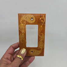Load image into Gallery viewer, Hand Painted Cherry wood Switch / Cover / Wall plate for Paddle switch or decora outlet -Midsized. Gold henna inspired designs on solid wood.
