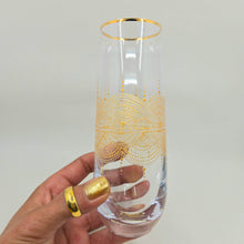 Load image into Gallery viewer, Hand Painted crystal champagne glasses - intricate henna inspired art in Gold.
