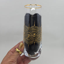 Load image into Gallery viewer, Hand Painted crystal champagne glasses - intricate henna inspired art in Gold.

