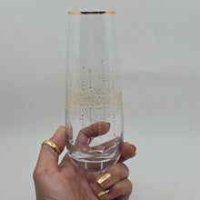 Load image into Gallery viewer, Hand Painted crystal champagne glasses - intricate henna inspired art in Gold.
