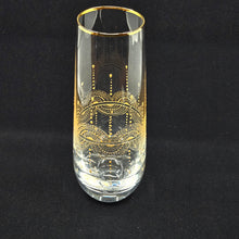 Load image into Gallery viewer, Hand Painted crystal champagne glasses - intricate henna inspired art in Gold.
