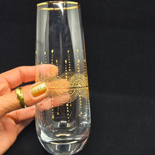 Load image into Gallery viewer, Hand Painted crystal champagne glasses - intricate henna inspired art in Gold.
