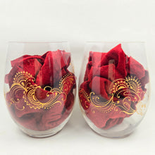 Load image into Gallery viewer, Hand Painted Riedel crystal wine glasses - intricate henna inspired art in Gold.
