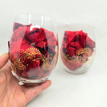 Load image into Gallery viewer, Hand Painted Riedel crystal wine glasses - intricate henna inspired art in Gold.
