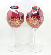 Load image into Gallery viewer, Hand Painted Riedel crystal wine glasses - intricate henna inspired art in Gold.
