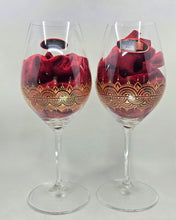 Load image into Gallery viewer, Hand Painted Riedel crystal wine glasses - intricate henna inspired art in Gold.
