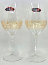 Load image into Gallery viewer, Hand Painted Riedel crystal wine glasses - intricate henna inspired art in Gold.

