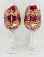 Load image into Gallery viewer, Hand Painted Riedel crystal wine glasses - intricate henna inspired art in Gold.
