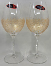Load image into Gallery viewer, Hand Painted Riedel crystal wine glasses - intricate henna inspired art in Gold.
