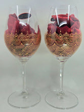 Load image into Gallery viewer, Hand Painted Riedel crystal wine glasses - intricate henna inspired art in Gold.
