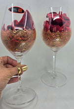 Load image into Gallery viewer, Hand Painted Riedel crystal wine glasses - intricate henna inspired art in Gold.
