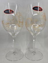 Load image into Gallery viewer, Hand Painted Riedel crystal wine glasses - intricate henna inspired art in Gold.
