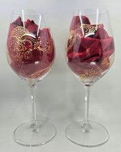 Load image into Gallery viewer, Hand Painted Riedel crystal wine glasses - intricate henna inspired art in Gold.
