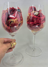 Load image into Gallery viewer, Hand Painted Riedel crystal wine glasses - intricate henna inspired art in Gold.
