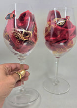 Load image into Gallery viewer, Hand Painted Riedel crystal wine glasses - intricate henna inspired art in Gold.
