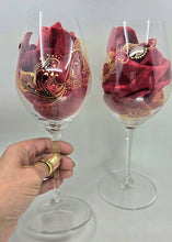 Load image into Gallery viewer, Hand Painted Riedel crystal wine glasses - intricate henna inspired art in Gold.
