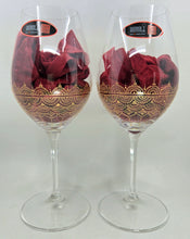 Load image into Gallery viewer, Hand Painted Riedel crystal wine glasses - intricate henna inspired art in Gold.
