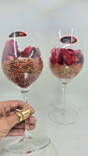 Load image into Gallery viewer, Hand Painted Riedel crystal wine glasses - intricate henna inspired art in Gold.
