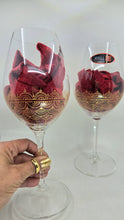 Load image into Gallery viewer, Hand Painted Riedel crystal wine glasses - intricate henna inspired art in Gold.
